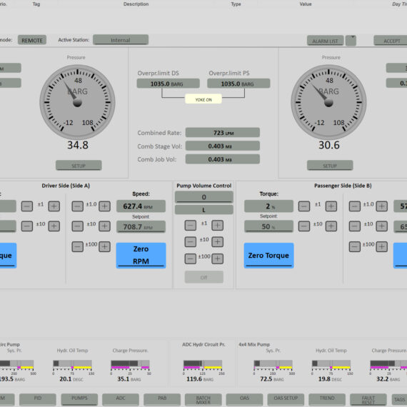 Industrial control interface showing real-time system data and automation status.